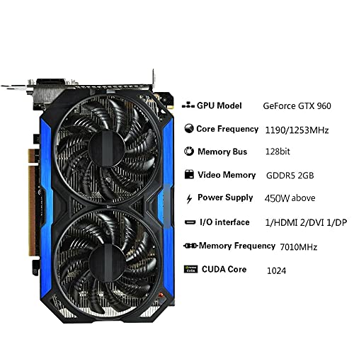 XCJ Tarjeta gráfica PerformanceFit for Tarjetas gráficas GTX 960 4GB 1050 TI 750 TI 2GB 4GB 1660 3GB 1060 Tarjetas de Video para Juegos GPU(Color:960 2GB)
