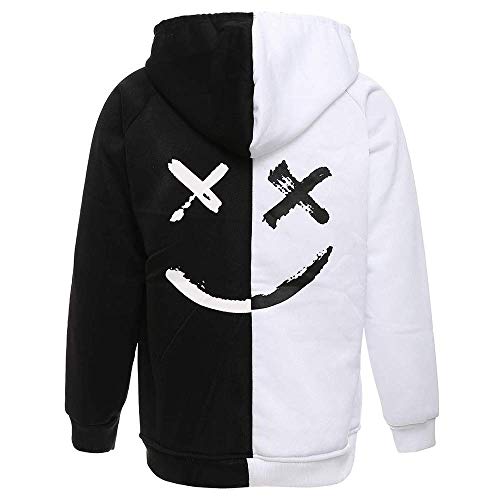 XIAOYAO Hombre Sudadera con Capucha Deportiva Manga Larga Hoodie Casual Camisa de Entrenamiento (S, Blanco Negro)