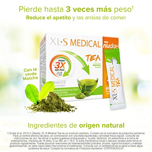 XLS Medical Tea - con Té verde matcha - Incluye tu plan personalizado Nudge durante 12 semanas - Tratamiento para 1 mes (90 sticks)