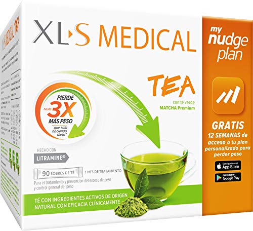 XLS Medical Tea - con Té verde matcha - Incluye tu plan personalizado Nudge durante 12 semanas - Tratamiento para 1 mes (90 sticks)