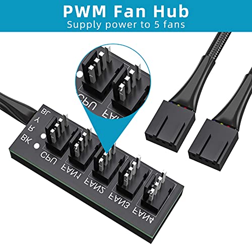 XTVTX 3PCS PWM Fan Hub, 4-Pin PWM Fan Power Supply Cable 1 a 5 Splitter 5 Way PC Case Internal Motherboard Fan Power Extension Cable Cable