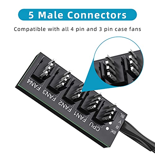 XTVTX 3PCS PWM Fan Hub, 4-Pin PWM Fan Power Supply Cable 1 a 5 Splitter 5 Way PC Case Internal Motherboard Fan Power Extension Cable Cable