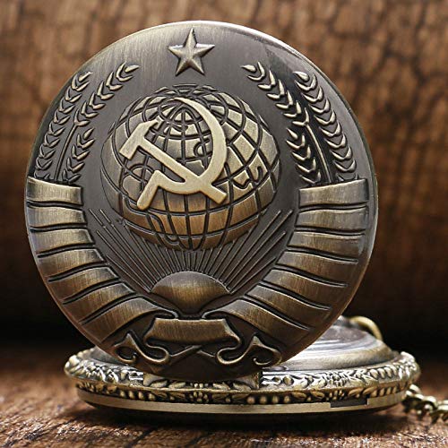 XVCHQIN Steam Punk Vintage Hammer and Sickle Reloj de Bolsillo Diseñador Rusia Emblema Cuarzo Bronce Regalos, Bronce