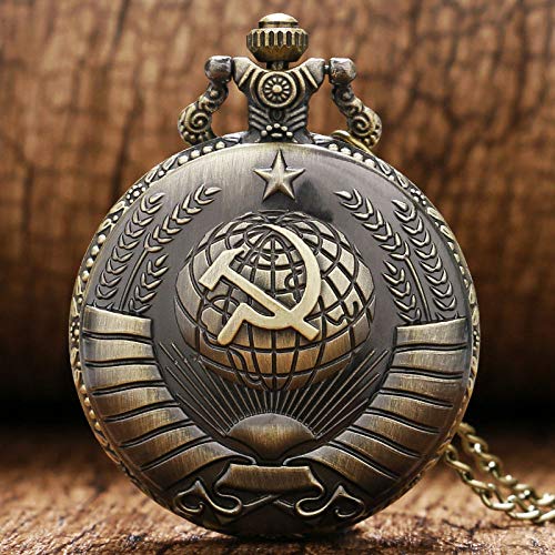 XVCHQIN Steam Punk Vintage Hammer and Sickle Reloj de Bolsillo Diseñador Rusia Emblema Cuarzo Bronce Regalos, Bronce