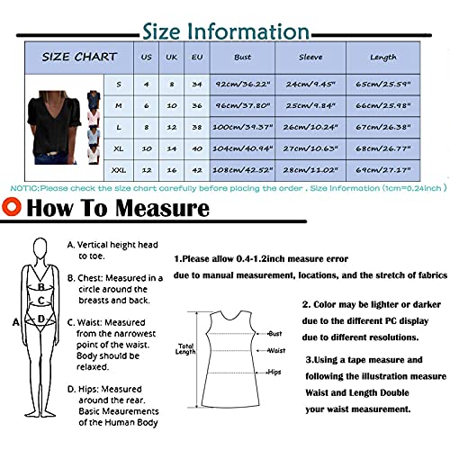 YANFANG Blusas de Mujer Elegantes,Camiseta Casual de Manga Corta con Encaje de Moda para Mujer Top de Color sólido con Cuello en V, L,7-Blanco