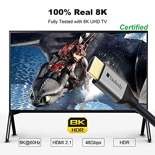 Yauhody 2Pcs 1.8M Cable HDMI 2.1 8K Ultra Alta Velocidad 48Gbps 8K@60Hz, 4K@120Hz/144Hz, HDMI 2.1 Certificado Compatible con Fire TV, Soporte 3D, 8K UHD, 3D-Xbox Playstation PS3 PS4 PC (1.8m, Negro)