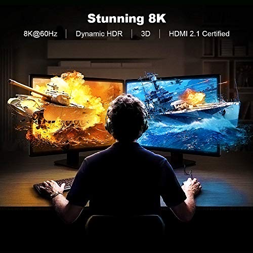 Yauhody 2Pcs 1.8M Cable HDMI 2.1 8K Ultra Alta Velocidad 48Gbps 8K@60Hz, 4K@120Hz/144Hz, HDMI 2.1 Certificado Compatible con Fire TV, Soporte 3D, 8K UHD, 3D-Xbox Playstation PS3 PS4 PC (1.8m, Negro)