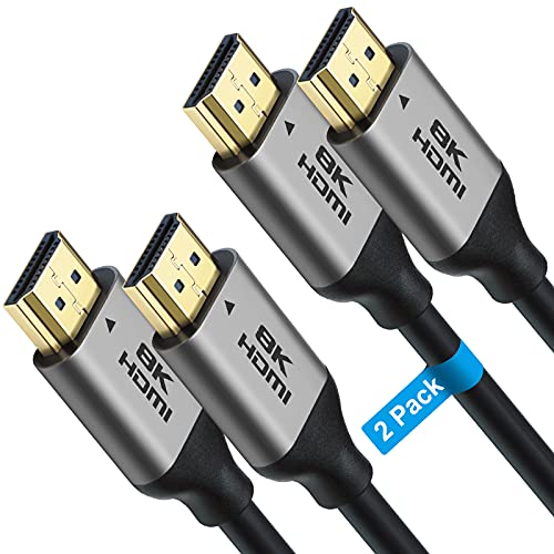 Yauhody 2Pcs 1.8M Cable HDMI 2.1 8K Ultra Alta Velocidad 48Gbps 8K@60Hz, 4K@120Hz/144Hz, HDMI 2.1 Certificado Compatible con Fire TV, Soporte 3D, 8K UHD, 3D-Xbox Playstation PS3 PS4 PC (1.8m, Negro)