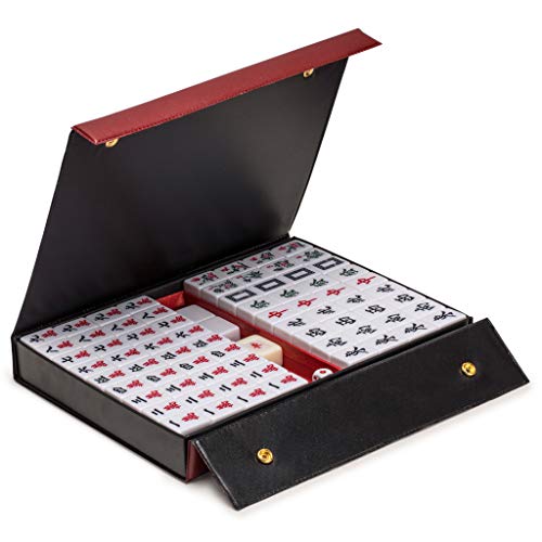 Yellow Mountain Imports Juego Profesional de Mahjong Chino - Doble Felicidad (Amarillo) - con 146 Fichas de Tamaño Medio, 3 Dados y un Indicador de Viento - Para Jugar al Estilo Chino