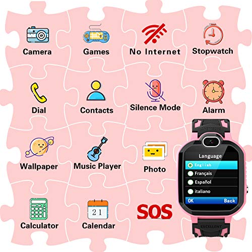 YENISEY Reloj Inteligente Niño, Teléfono con Juego Cámara 100+ Fotos Música Despertador Llamadas SOS Smart Watch Reloj Inteligente Niño 4-12 Años Cumpleaños Festival Regalo Smartwatch Niño - Rosado