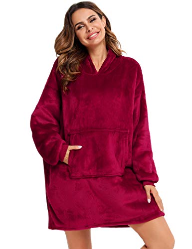 YEPLINS Sudadera con capucha de gran tamaño, sudadera con capucha Sherpa con capucha, suave y cálida con capucha gigante (rojo)