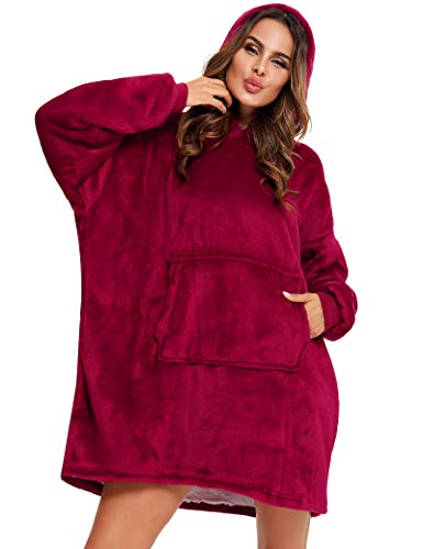 YEPLINS Sudadera con capucha de gran tamaño, sudadera con capucha Sherpa con capucha, suave y cálida con capucha gigante (rojo)