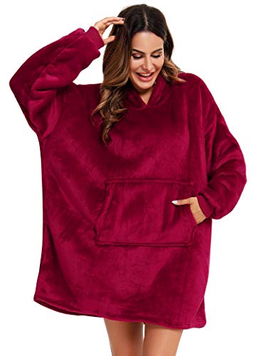 YEPLINS Sudadera con capucha de gran tamaño, sudadera con capucha Sherpa con capucha, suave y cálida con capucha gigante (rojo)