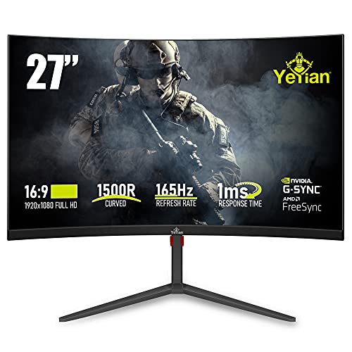 YEYIAN Monitor Curvo Gaming Sigurd 3001 27" PC LED sin Marco, 1080P HD, 165Hz, 1ms, 3000:1, 16:9, 178°, 16.7M Colores, G-Sync, FreeSync, DP/DVI/HDMI, Altavoz, Inclinación/Altura/Pivote Ajustable