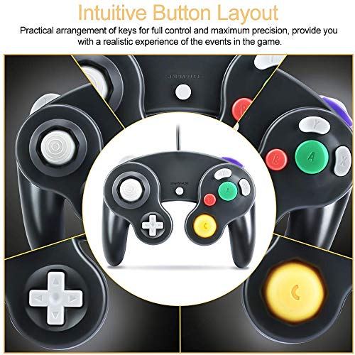 Yideng Controlador de Gamecube, 2 paquetes Controlador de Gamecube con cable clásico Vibration Gamepad Compatible con Gamecube / Wii U / Wii / PC / Switch Controller, Negro