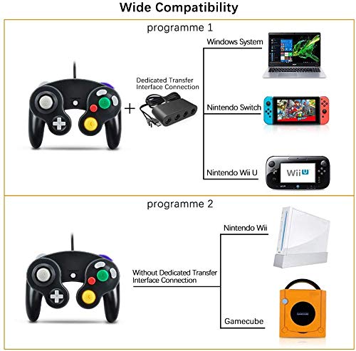 Yideng Controlador de Gamecube, 2 paquetes Controlador de Gamecube con cable clásico Vibration Gamepad Compatible con Gamecube / Wii U / Wii / PC / Switch Controller, Negro