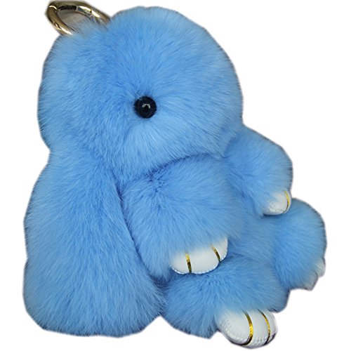 Yilisu Novedad Rex Pelo de conejo Pequeña Conejo Colgante de felpa Llavero Anillo para Bolsas (azul)
