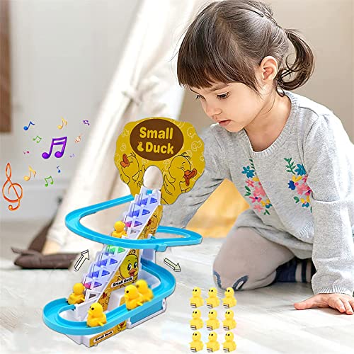 YIMO Electric Little Duck Track Slide Toys,Electric Duck Climbing Stairs Toy,railcar Toy, Electric Duck Climbing Stairs Toys,Small Yellow Duck Educational Climbing Toy,Duck Climbing Stairs Toy