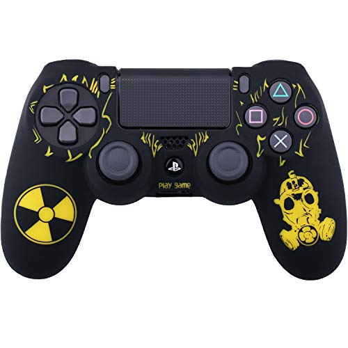 YoRHa Grabado Láser Silicona Caso Piel Fundas Protectores Cubierta para Sony PS4/slim/Pro Dualshock 4 Mando x 1 (Radiación) con Los Puños Pulgar Thumb Gripsx 10