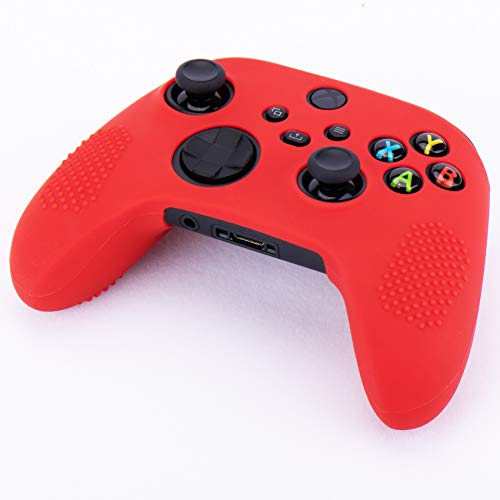 YoRHa Silicona Funda Piel Carcasas Cubierta para Xbox Series X/S Mando x 1 (Rojo) con Agarres para el Pulgar x 10