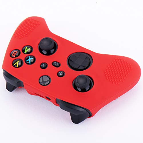 YoRHa Silicona Funda Piel Carcasas Cubierta para Xbox Series X/S Mando x 1 (Rojo) con Agarres para el Pulgar x 10