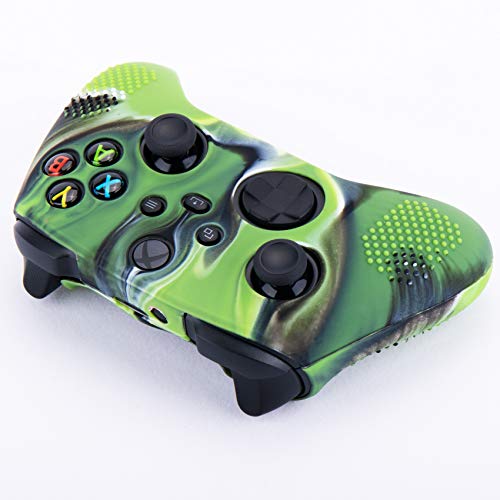 YoRHa Silicona Funda Piel Carcasas Cubierta para Xbox Series X/S Mando x 1 (Verde Camuflaje) con Agarres para el Pulgar x 10