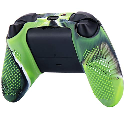YoRHa Silicona Funda Piel Carcasas Cubierta para Xbox Series X/S Mando x 1 (Verde Camuflaje) con Agarres para el Pulgar x 10