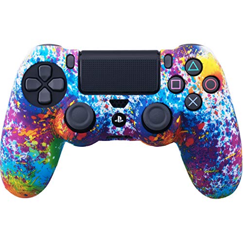 YoRHa Transferencia Agua Impresión Silicona Fundas Protectores Cubierta para Sony PS4/Slim/Pro Dualshock 4 Mando x 1 (Salpicaduras de Pintura) con Thumb Gripsx 10