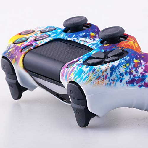 YoRHa Transferencia Agua Impresión Silicona Fundas Protectores Cubierta para Sony PS4/Slim/Pro Dualshock 4 Mando x 1 (Salpicaduras de Pintura) con Thumb Gripsx 10