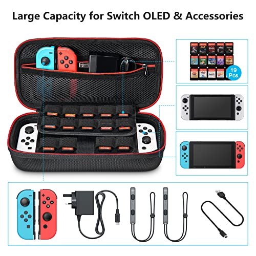 Younik Funda para NS Switch/Switch OLED Versión Mejorada Viaje rígida Case con más Espacio de Almacenamiento para 19 Juegos, Oficial Adaptador de AC y Otros Accesorios NS Switch