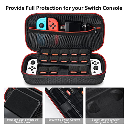 Younik Funda para NS Switch/Switch OLED Versión Mejorada Viaje rígida Case con más Espacio de Almacenamiento para 19 Juegos, Oficial Adaptador de AC y Otros Accesorios NS Switch