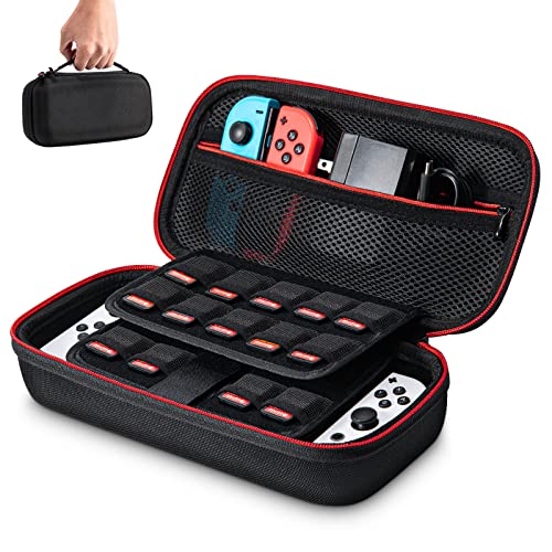 Younik Funda para NS Switch/Switch OLED Versión Mejorada Viaje rígida Case con más Espacio de Almacenamiento para 19 Juegos, Oficial Adaptador de AC y Otros Accesorios NS Switch