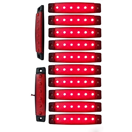 YUK 10 luces LED laterales de ,6 luces LED para señalización de remolque, para camiones, luz de marcador, ámbar, luz de marcador lateral trasera, luces de señalización de cabina de camión(rojo)