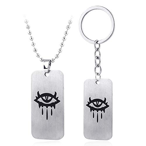 YUNMENG 2 Piezas Neverwinter Nights de Acero Inoxidable Nekclaces Letra Logo Colgantes la Joya del Ojo Norte para Mujeres Hombres Cosplay Juego joyería