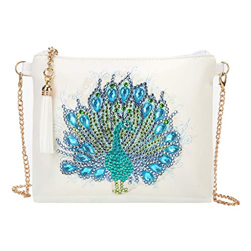 Yunxiao El pavo real - Cartera de pintura de diamante en forma especial Para Mujer [Bordado de punto de cruz] [18 X 15 cm]
