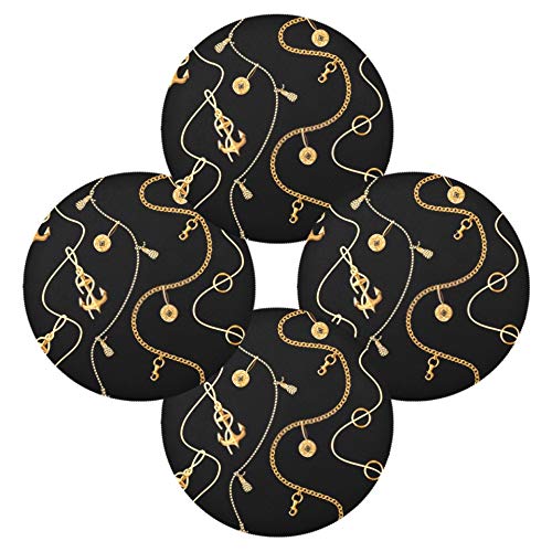 YUXB Round Placemats Wrinkle and Heat Resistance Polyester Seamless Pattern Gold Anchor Coins Chains Table Mats Set of 4 Placemats For Kitchen Dining Table Decoration