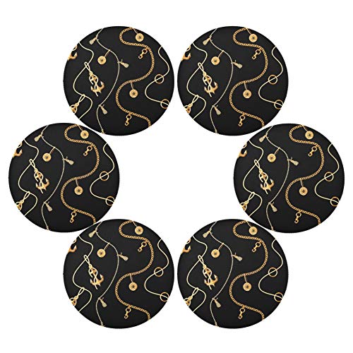 YUXB Round Placemats Wrinkle and Heat Resistance Polyester Seamless Pattern Gold Anchor Coins Chains Table Mats Set of 4 Placemats For Kitchen Dining Table Decoration