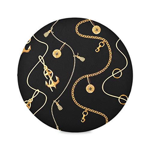 YUXB Round Placemats Wrinkle and Heat Resistance Polyester Seamless Pattern Gold Anchor Coins Chains Table Mats Set of 4 Placemats For Kitchen Dining Table Decoration