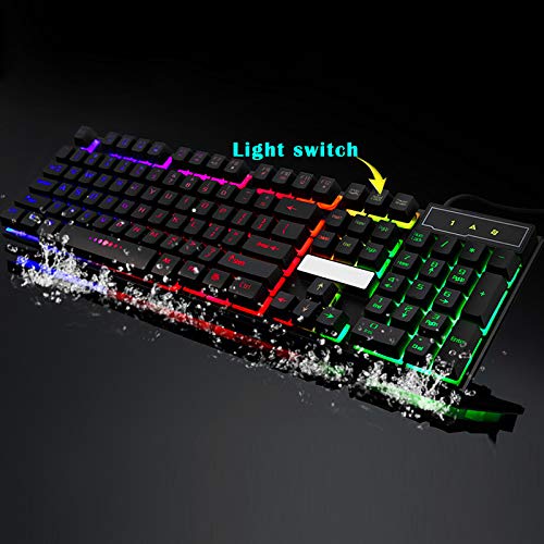 YZCH Gaming Keyboard,Wired Rainbow Led Backlit 104 Keys Mechanical Fell Wired USB Keyboards,RGB LED Backlit for Overwatch LOL