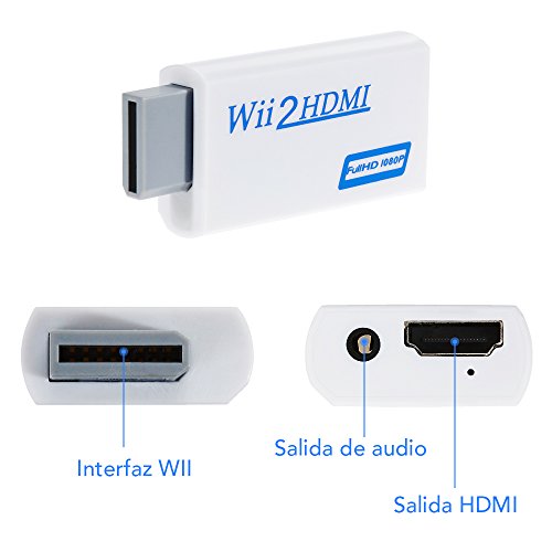 Zacro Convertidor de Wii a HDMI Real 720P 1080P HD Salida de Audio Video Adaptador Convertidor con Alta Velocidad Cable HDMI 1M Admite Todos Los Modos de Pantalla de Wii