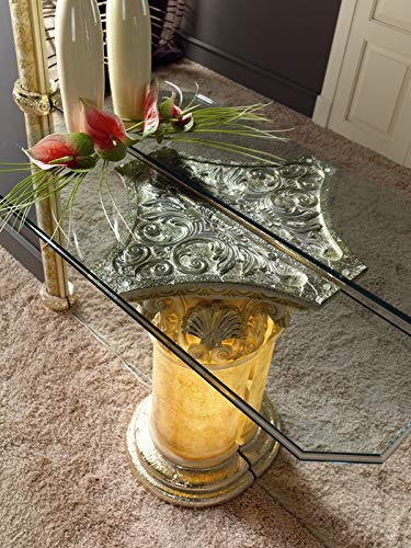Zadise mi mueble online Consola | Clásica Medida |110 X 35 X 82 cm. | Acropolis | Cristal de 15 mm de Grosor | Acabado en Piedra Decorada a Mano con Detalles en Baño Metálico | Estable