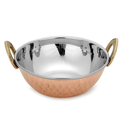 Zap Impex - Juego de 4 cuencos indios de cobre martillado, acero inoxidable, platos indios y curry pequeño (15 cm)