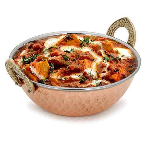 Zap Impex - Juego de 4 cuencos indios de cobre martillado, acero inoxidable, platos indios y curry pequeño (15 cm)