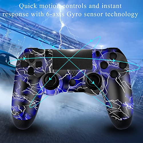 Zcity Mando PS4, Mando Inalámbrico para Playstation 4, Controlador Inalámbrico Gamepad Doble Vibración para Playstion 4, Bluetooth Joystick PS4 con Cable y Agarres para el Pulgar (Blue)