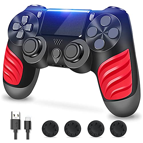 Zcity Mando PS4, Mando Inalámbrico para Playstation 4, Controlador Inalámbrico Gamepad Doble Vibración para Playstion 4, Bluetooth Joystick PS4 con Cable y Agarres para el Pulgar