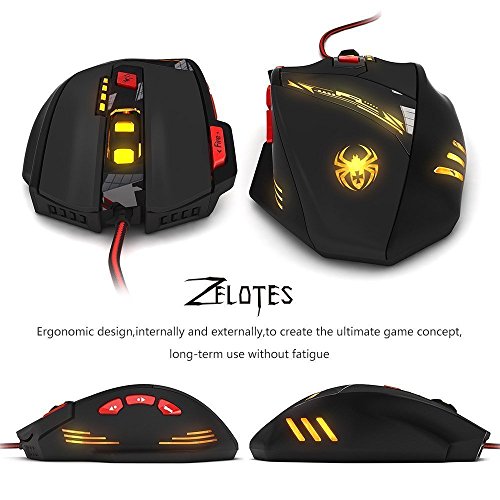 Zelotes Ratón Gaming,9200 DPI Ratón para Juegos,Ratón Ergonómico Óptico, 8 Botones para Gamer, PC,MAC