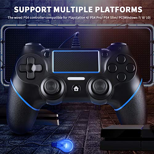 Zexrow Mando para PS4, Controlador De Juegos Con Cable para PlayStation4 / Pro / Slim / PC, Gamepad Con Vibración Dual, Agarre Antideslizante y Cable USB De 2,1 m（Negro）