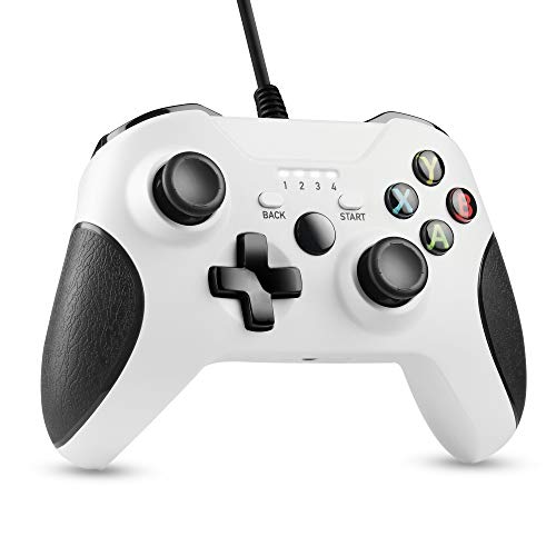 Zexrow Mando Xbox One con Cable, Gamepad con Cable USB, Con Función de Vibración Dual, Diseño Ergonómico, Compatible con Xbox One / X / S / Elite y Windows7/8/10(Blanco)