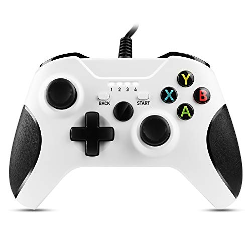 Zexrow Mando Xbox One con Cable, Gamepad con Cable USB, Con Función de Vibración Dual, Diseño Ergonómico, Compatible con Xbox One / X / S / Elite y Windows7/8/10(Blanco)