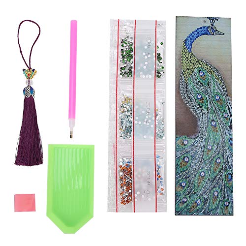 ZheHanWUFB Marcador de Pintura de Diamante en Forma de Bricolaje, Marcador de Borla de Bordado de Cuero, Marcador de Pavo Real de Regalo para niños